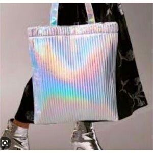 Urban Outfitters Iridescent Rainbow Silver Metallic Pleated Tote Bag
